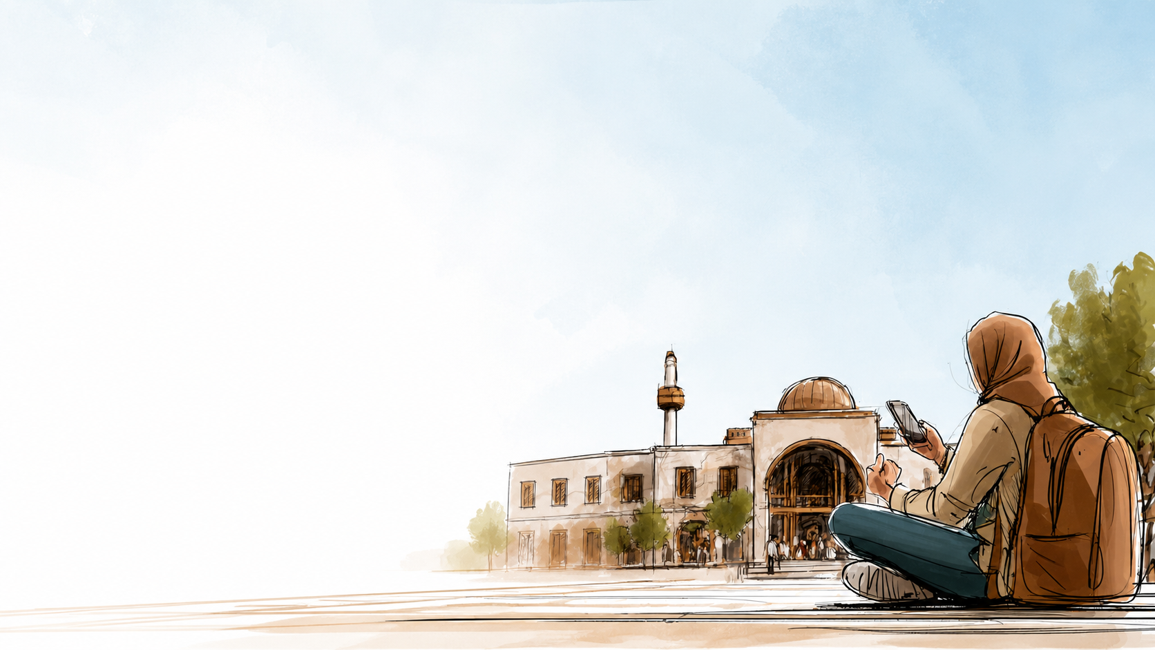 طالبة تستخدم هاتفها أمام بوابة المدرسة